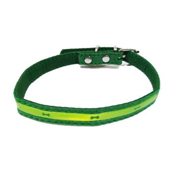 Adjustable Green Cat Collar With Bright Yellow Stripe