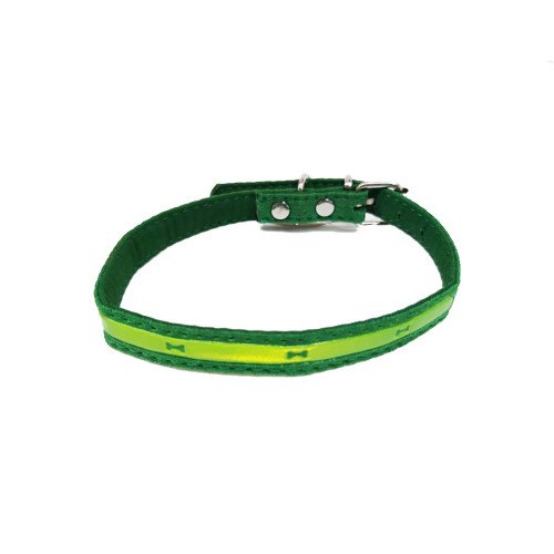 Adjustable Green Cat Collar With Bright Yellow Stripe