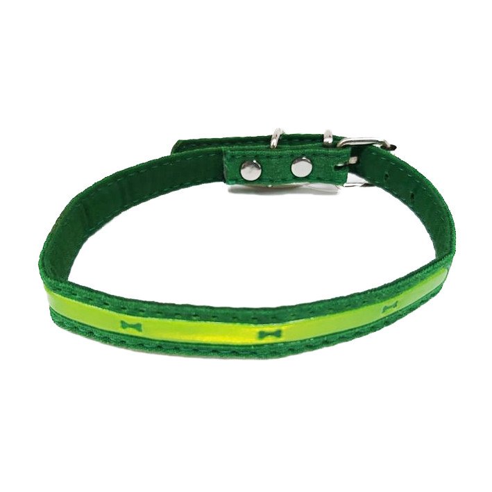 Adjustable Green Cat Collar With Bright Yellow Stripe