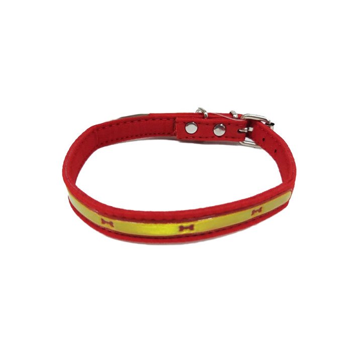 طوق قط أحمر قابل للتعديل مع شريط أصفر لامع