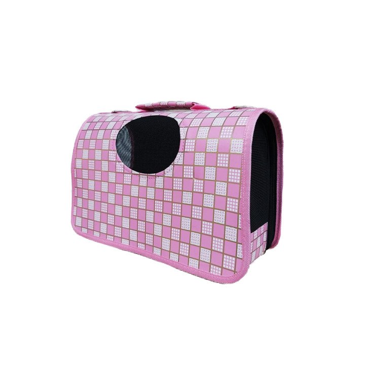 Nunbell Pet Folding Carrier Bag For Cats & Small Dogs (Pink Grid)