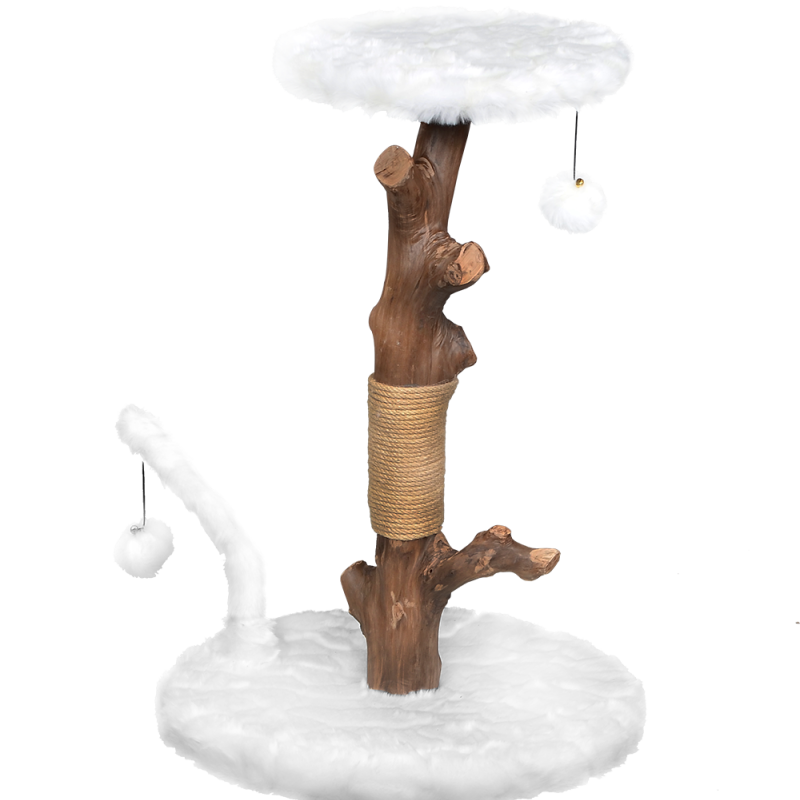 Petex Cat Scratcher From Natural Wood With White Fur HY18335