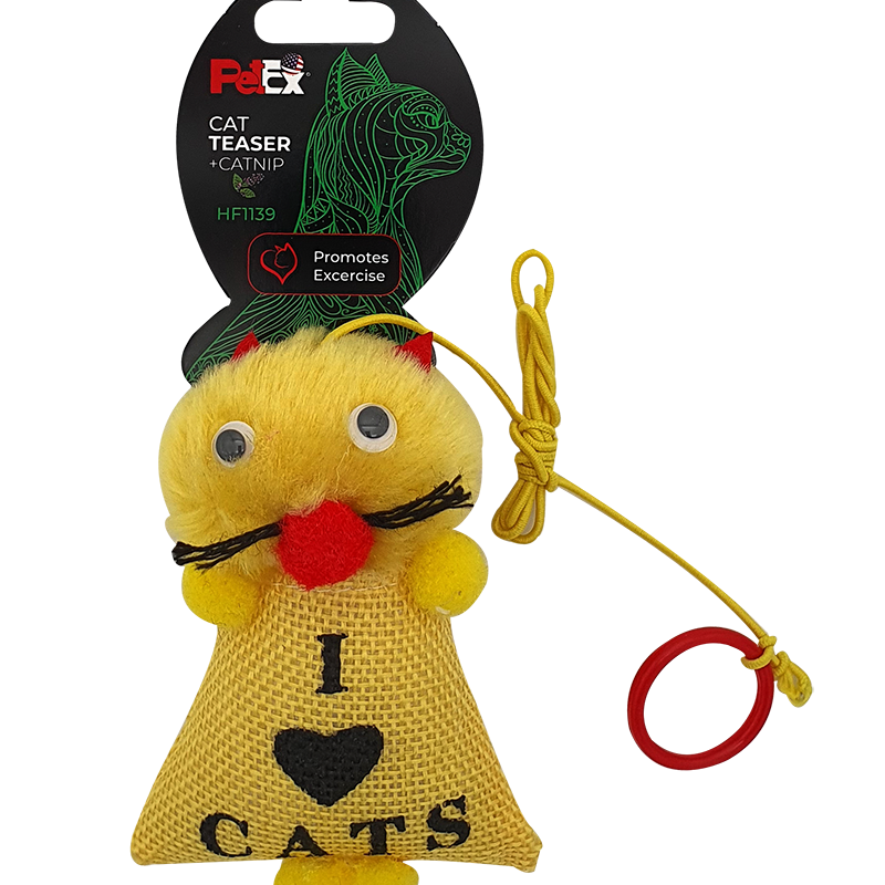 Petex canvas fabric cat teaser with synthetic fur + catnip