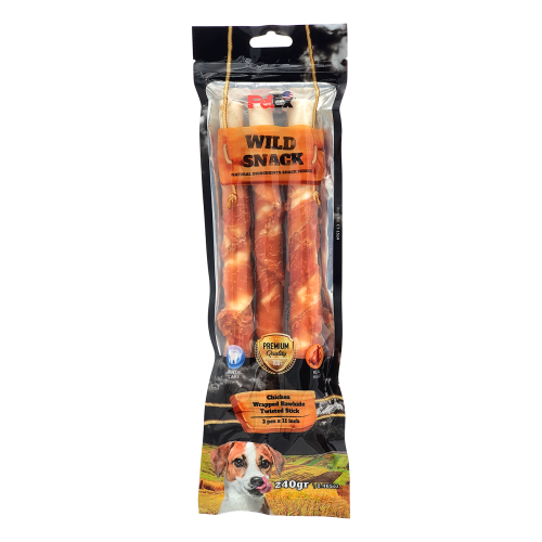 Petex chicken wrapped rawhide twisted stick 11"