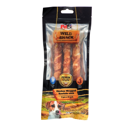 Petex 8"Chicken Wrapped Rawhide Twisted Stick