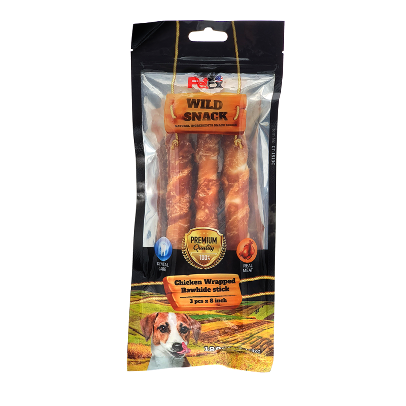 Petex 8"Chicken Wrapped Rawhide Twisted Stick