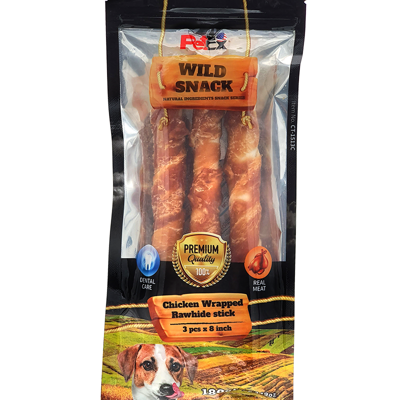 Petex 8"Chicken Wrapped Rawhide Twisted Stick