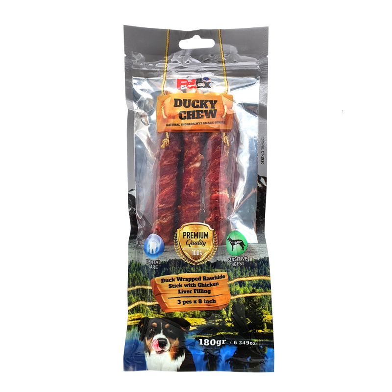 Petex Duck wrapped Rawhide stick with chicken liver filling