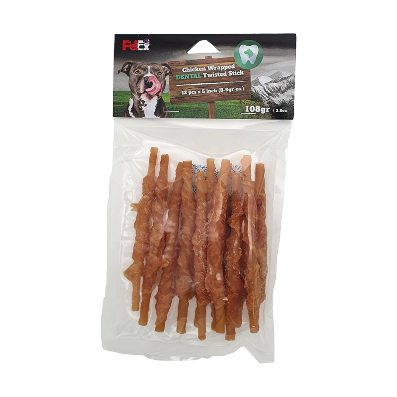 Petex 12 pcs 5" Chicken Wrapped Dental Twisted Stick