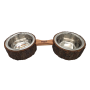 Petex pair of stainless-steel bowls inside a tree trunk