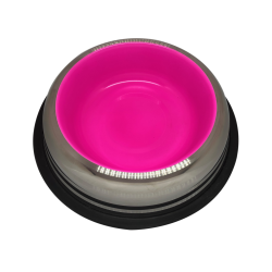 Petex Stainless Steel Bowl with Rubber Bands in a Bright Pink Color