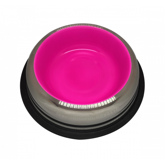 Petex Stainless Steel Bowl with Rubber Bands in a Bright Pink Color
