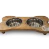 Petex Wooden Stand with Stainless Steel Bowls 946 ml