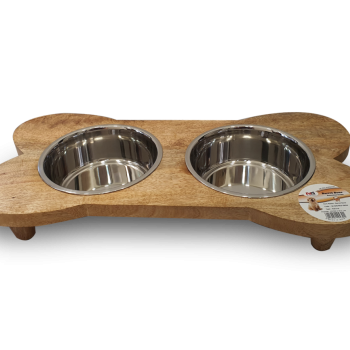 Petex Wooden Stand with Stainless Steel Bowls 1.89 liters