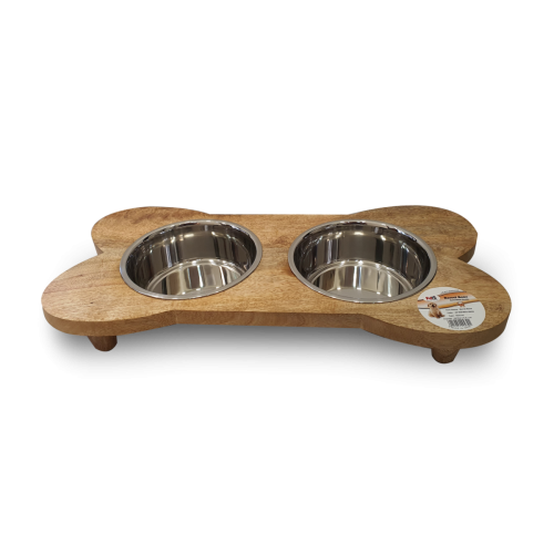 Petex Wooden Stand with Stainless Steel Bowls 946 ml