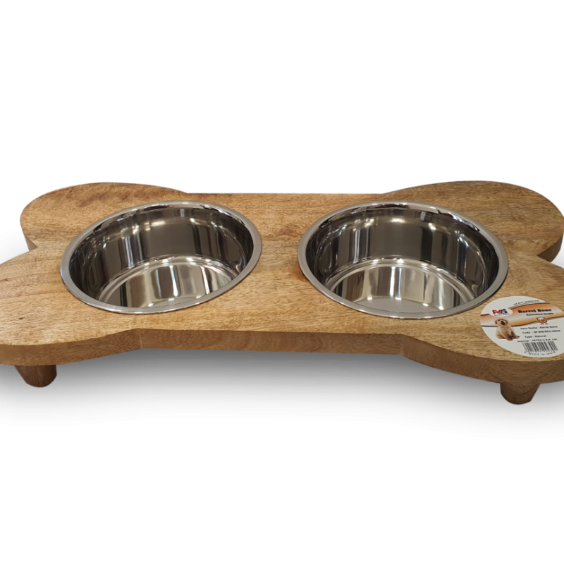 Petex Wooden Stand with Stainless Steel Bowls 1.89 liters