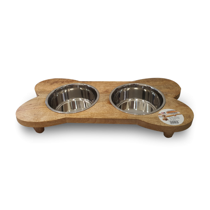 Petex Wooden Stand with Stainless Steel Bowls 1.89 liters