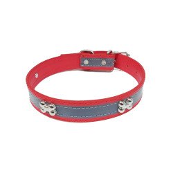 Nunbell Leather collar with Gray Stainless Steel Bones M