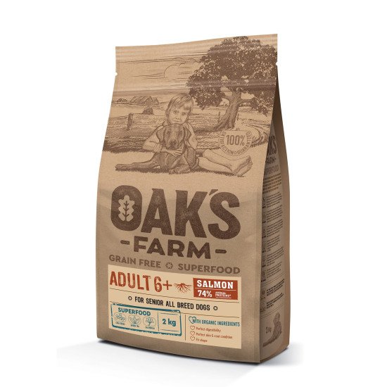 OAK'S FARM GRAIN-FREE ADULT 6+ DOG FOOD WITH SALMON – ALL BREEDS