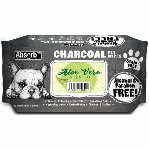 Absorb Plus Charcoal Antibacterial Pet Wipes - Aloe Vera