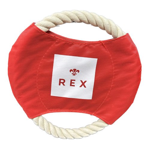 REX interactive flying disc with teeth cleaning rope