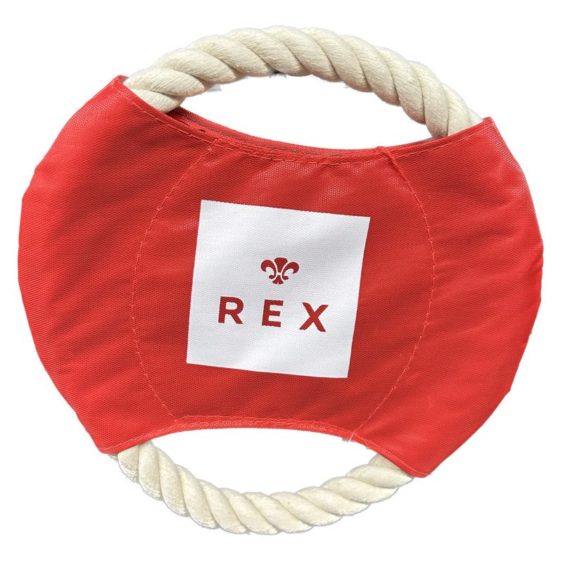 REX interactive flying disc with teeth cleaning rope