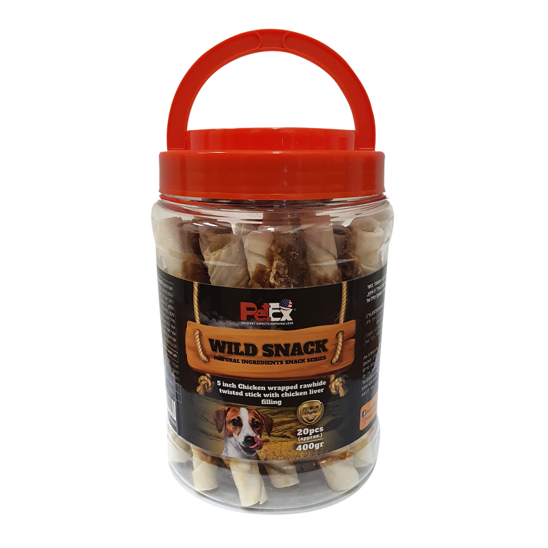 Petex Chicken wrapped rawhide twisted stick with liver filling 400g