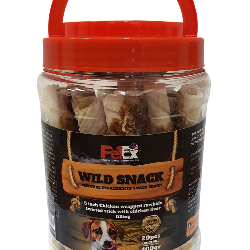 Petex Chicken wrapped rawhide twisted stick with liver filling 400g